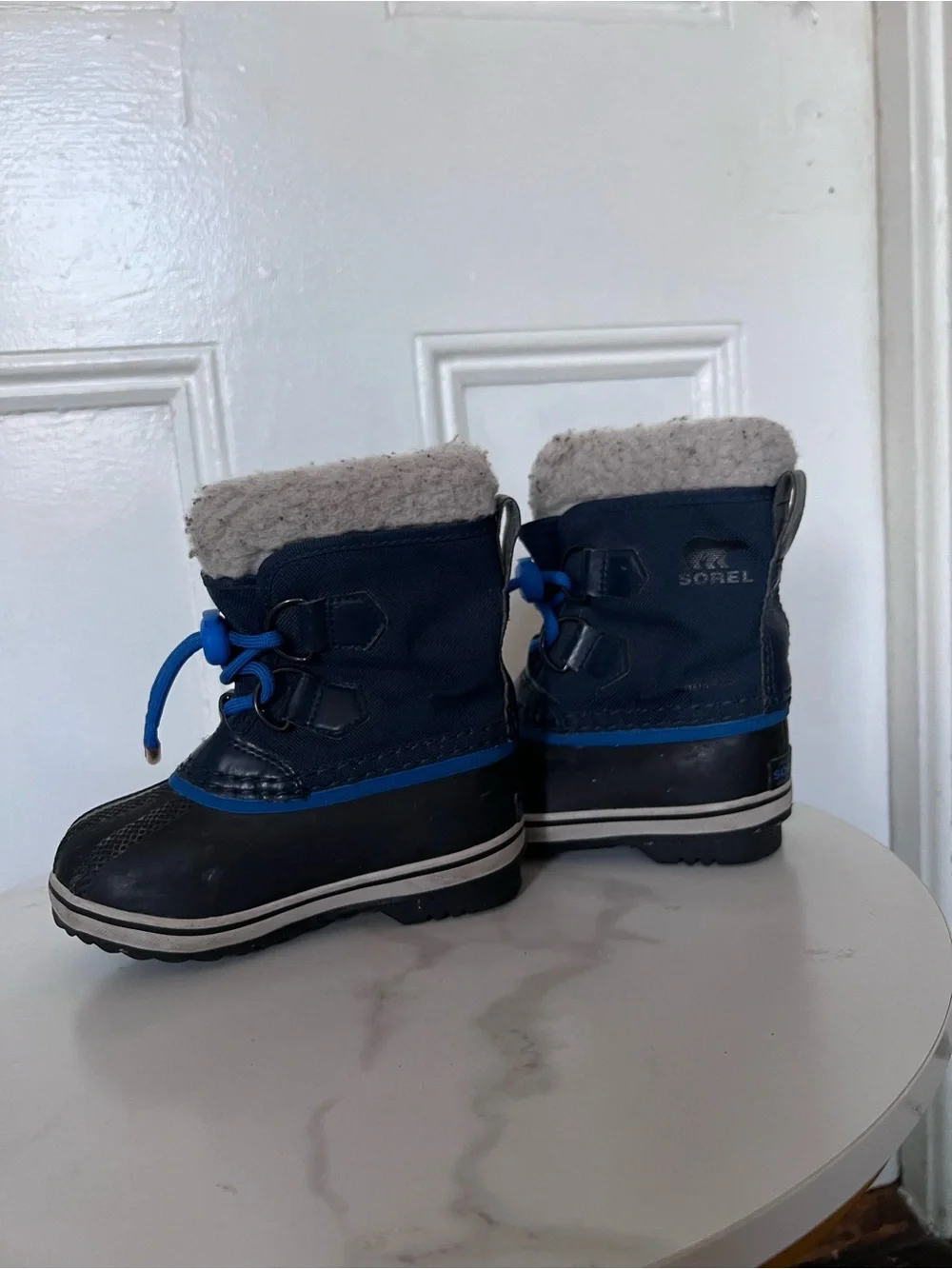 SOREL Kids Snow Boots Navy Blue Fleece Lined Waterproof Winter Duck Boots 8C